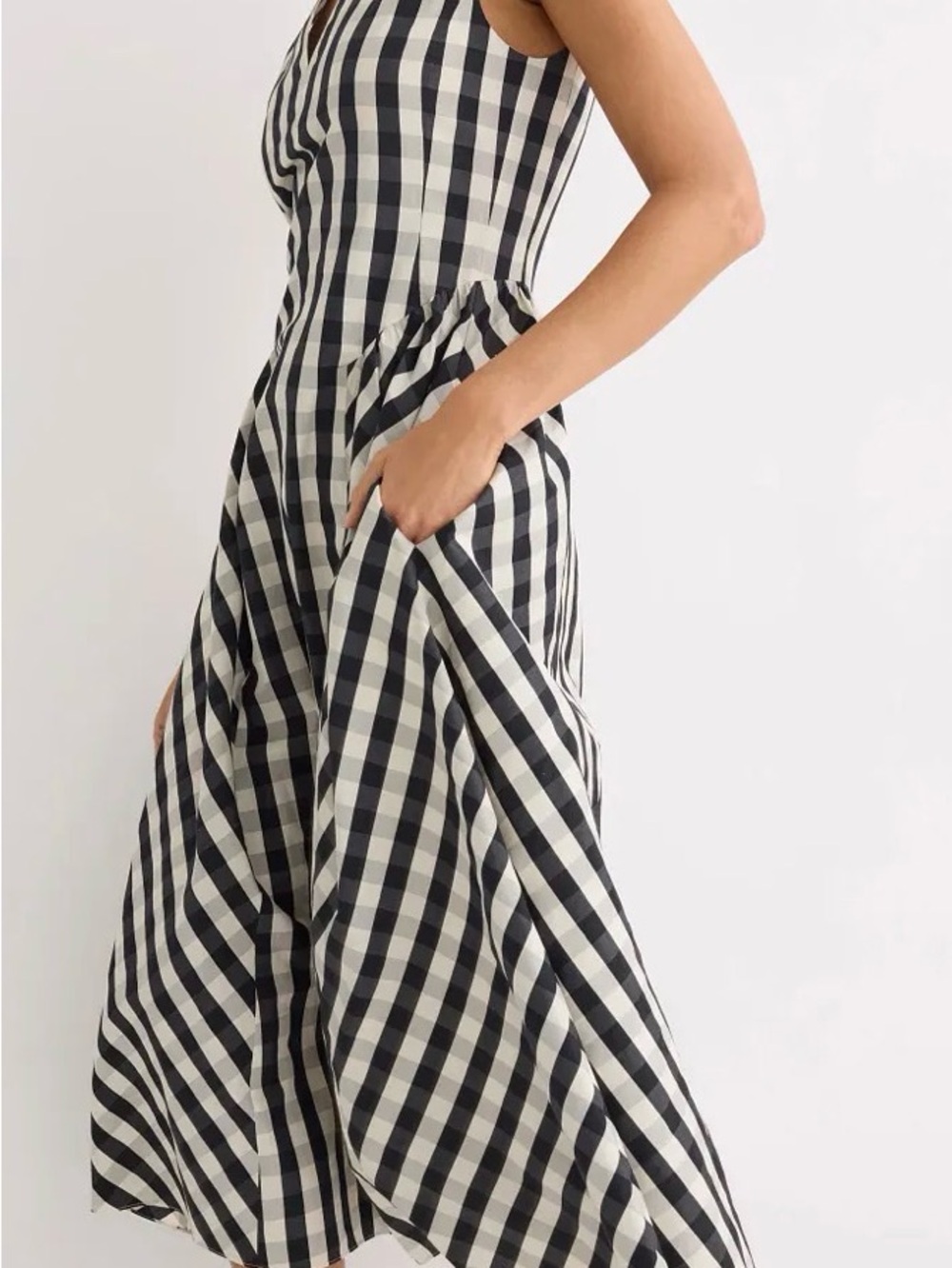 Tanya Taylor Black and White Gingham V-Neck Midi Dress - Picture 3 of 9